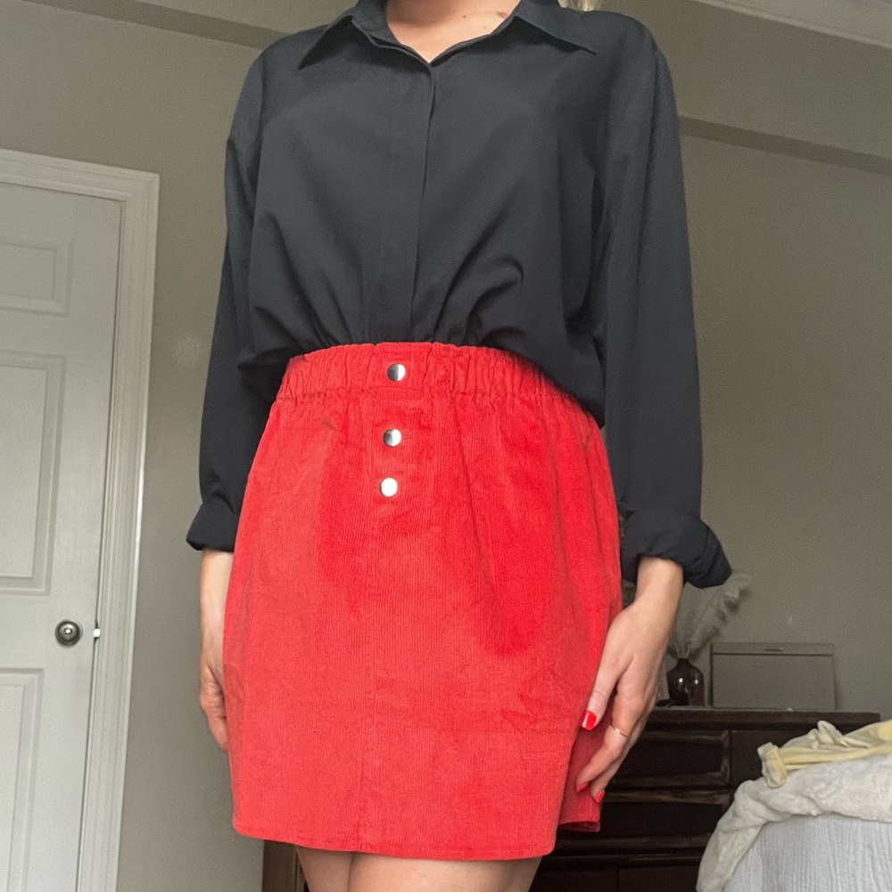 Red corduroy skirt: NEVER WORN